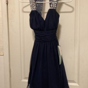 Special occasion lace, rhinestones & elegance Navy dress. Size 3